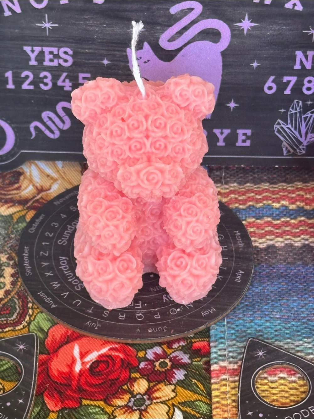 Pink Floral Teddy Bear Candle | Whimsical